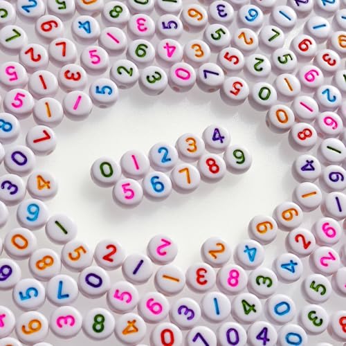 Amaney 500pcs White Acrylic Colors Number Beads 7x4mm Mixed Number Beads Acrylic Plastic Round Shape Loose Beads - color: Colorful, size: 7x4mm
