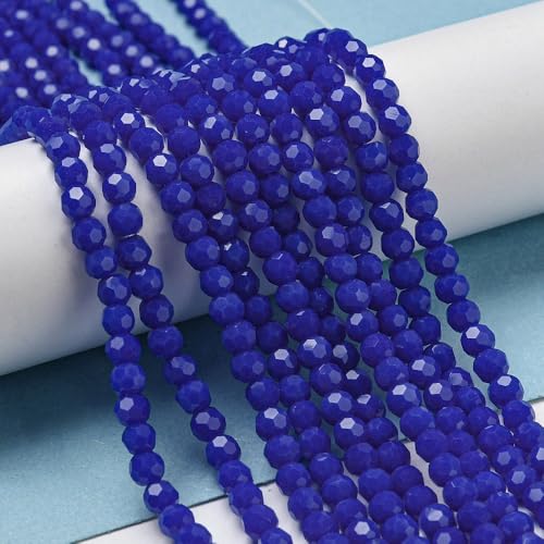 Perlin Czech Bohemian Crystal Glass Beads Faceted Round 4mm 90 Pieces Loose Spacer 1 Strand Beads for DIY Jewelry Earrings Necklace Bracelet Making (Cobalt Opaque) - color: Cobalt Opaque