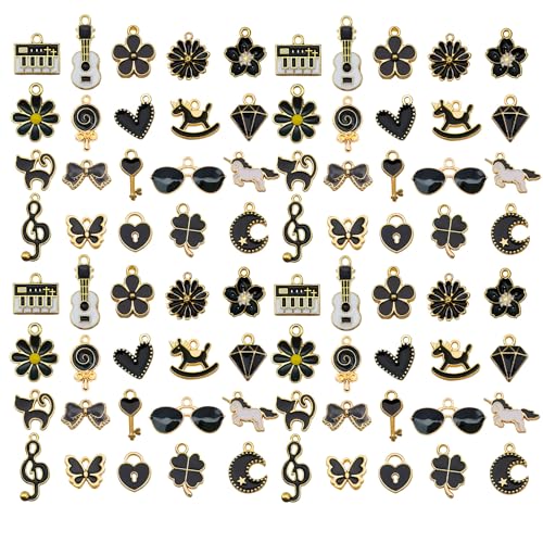 WOCRAFT 40pcs 20 pairs Assorted Enamel Bracelet Charms for Jewelry Making DIY Necklace Bracelet Earrings Keychain Crafting Charms Kit Crafts (Black-SN994) - color: Black
