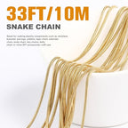 33 Feet Gold Snake Chains Roll, 2.0mm 18K Gold PVD Plated 304 Stainless Steel Round Snake Chain Bulk Spool for Jewelry Making DIY Craft - color: 2mm Gold Round Snake Chains
