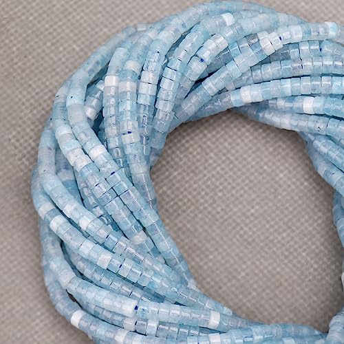 BONNY BOXX 150PCs Natural Aquamarine Spacer Beads, Loose Semi Precious Flat Round Gemstone Heishi Disc Stone Beads for Beading Jewelry Making 4mm*2mm - color: Aquamarine, size: 4MM*2MM
