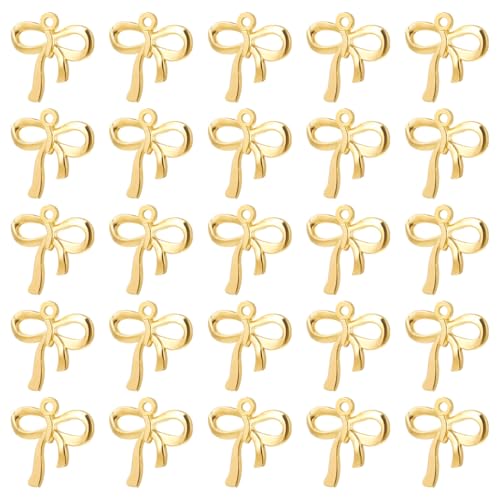 TEHAUX 100pcs Gold Bow Charms for Jewelry Making, Cute Mini Bowknot Charms for DIY Earrings Bracelets Necklaces and Crafts, Craft Gold Bows Christmas Valentine's Day Gift for Her