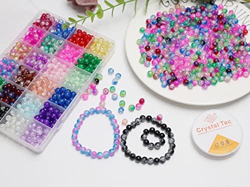 720PCS 8mm Crackle Glass Round Bulk, Bracelet Space Loose Smooth Beads for Jewelry Making Earring, Necklaces, and DIY Crafts,Keychains, Lanyards & Adult Crafting - size: 8mm Crackle Mixed