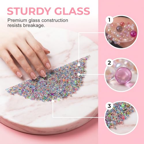 100g Micro Bubble Beads, 1.25-3mm Colorful Water Droplets Bubble Beads No Hole, Tiny Round Iridescent Glass Bead Balls for DIY Crafts Nail Art Resin Filler