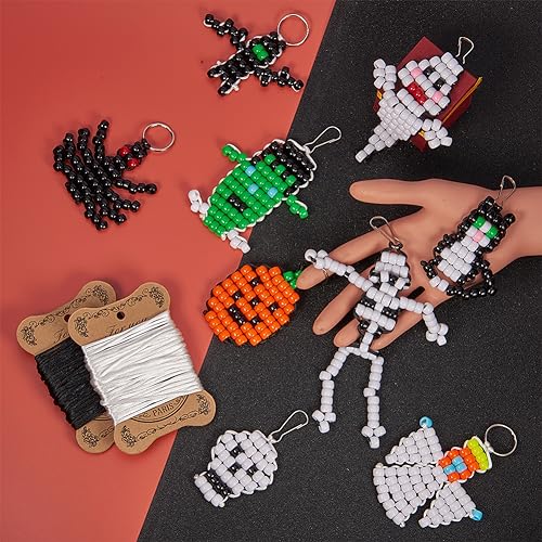 SUNNYCLUE 1 Box DIY Make 9PCS Halloween Theme Bead Pets Kit 8mm Pony Beads Assortment Box Set with Keychain, Keyring & Lanyard Clips, Instruction - color: 8mm Pony Beads Kit Halloween Themed