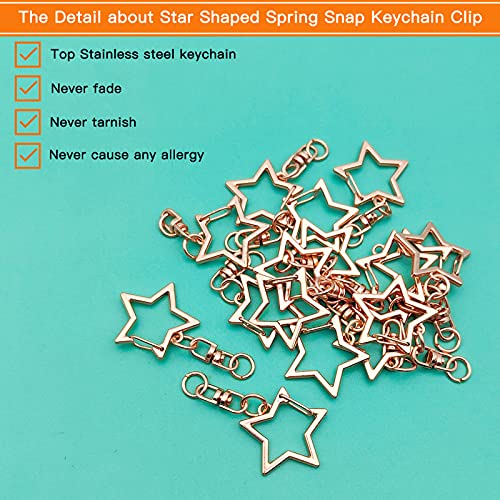 60Pcs Star Shaped Spring Snap Keychain Clip,Metal Swivel Clasp Snap Hook Key Ring with Chain Hanging Buckle with Open Jump Ring Connector for Crafts Key Ring Making,DIY Keychain Supplies(Rose Gold) - color: rose gold