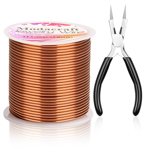 Premium 12 Gauge Copper Wire - 32.8ft Bendable Metal Craft Wire with 4-in-1 Pliers for Jewelry Making, Floral Design, Doll Making, and DIY Crafts Easy Wire Cutting, Shaping, and Wrapping - color: Copper, size: 12 Gauge