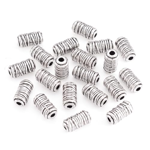 Craftdady 20Pcs Antique Silver Column Spacer Beads 11x6mm Tibetan Metal Tube Loose Beads for Jewelry Making Hole: 2.5mm