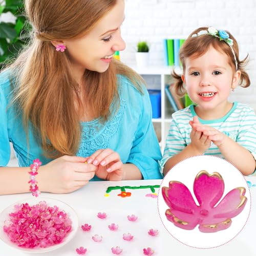 100pcs Cherry Blossom Beads, 5-Petal Pink Gradient Acrylic Flower Beads, Mini Spacer Hair Accessories Halloween Christmas for Bracelets Earring Jewelry Making - color: Pink Gradient