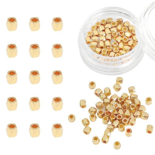 BEADIA 14K Gold Plated Faceted Spacer Beads 2.5x2.5mm 50pcs for Jewelry Making Findings Non Tarnish - color: 14K Gold, size: 2.5x2.5mm Faceted