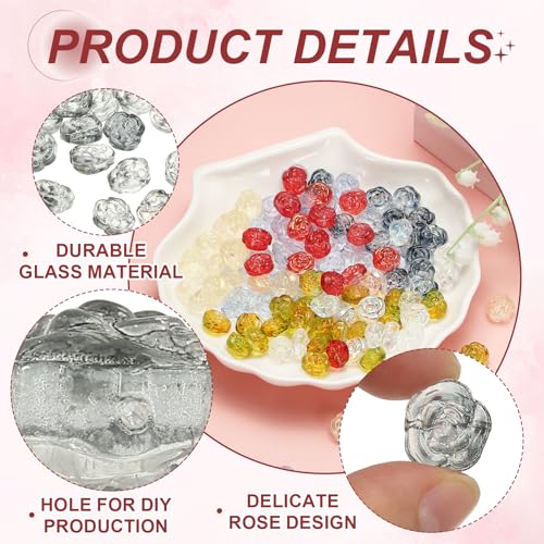 uxcell 50 Pcs Rose Beads, 0.55" Glass Flower Rose Charm Carved Loose Spacer Crystal Craft Beads for DIY Jewelry Making Bracelet Beading Projects Supplies, Black - color: Black