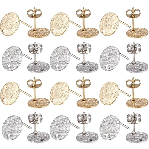 SUNNYCLUE 1 Box 80Pcs 20 Pairs Flat Round Earring Posts Stainless Steel Earring Post with Loop Silver Gold Ear Studs Blank Stud Findings for Jewelry Making Accessories DIY Crafts 1.4mm - color: 20pairs Round Stamping Stud Earring Findings With Ear Nuts