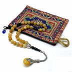 Simple Designed Natural Stone Worry Beads - Prayer Beads Tesbih-Tasbih-Tasbeeh-Misbaha-Subha-Sebha-Sibha-Rosary (Yellow Jade Natural Stone -8 mm 33- Beads/Drop Tassel) - color: Yellow Jade Natural Stone -8 mm 33- Beads / Drop Tassel