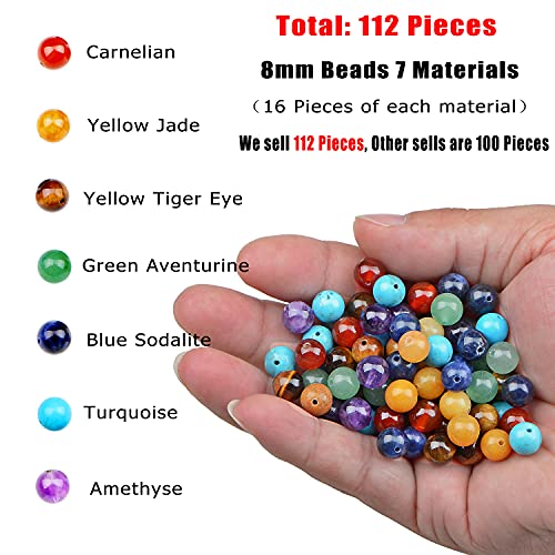 AD Beads 8mm Natural Loose Beads 112 Pieces for Making mala Necklace or Bracelet (7 Chakra Beads) - color: 7 Chakra Beads
