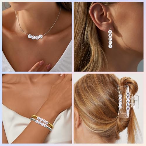 Amaney 1000pcs 7×4mm White Round Acrylic with Rose Gold Alphabet Letter Beads for Jewelry Making - color: 1000RoseGold