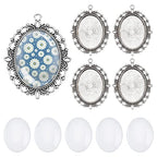 PH PandaHall Pendant Trays Set Wedding Bouquet Photo Charms Antique Silver Memory Charm Pendant Bezels Cabochon Blanks Settings 30x40mm Oval Glass Cabochon for Jewelry Making Wedding Graduation 5Sets - color: Antique Silver Oval - 5 Sets