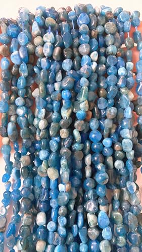 6-8mm Natural Blue Apatite Nuggets Oval Free Tumbled Pebble Semi Precious Gemstone Loose Stone Beads Approx 15.5 inch for DIY Jewelry Making - color: Blue Apatite