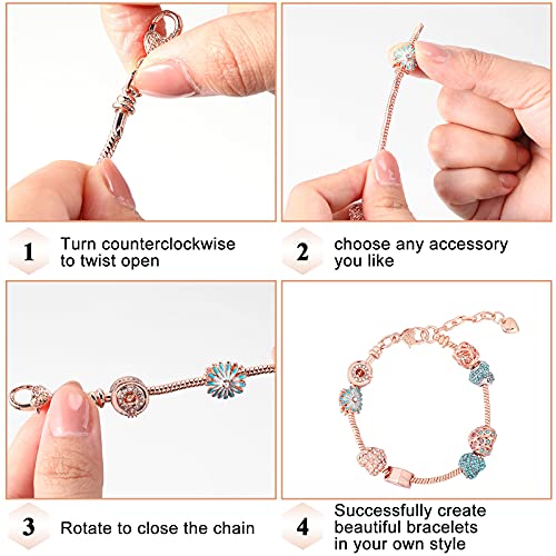 Junkin 12 Pcs Snake Chain Charm Bracelet with Heart Lobster Clasp Extender Adjustable Christmas DIY Metal Bracelet Chain for Women Jewelry Making Gifts Supplies 7.87 Inches - color: Rose Gold
