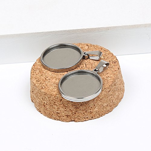 10pcs stainess steel cabochon base setting 20mm 25mm 30mm round cameo pendant trays diy jewelry blank bezel for necklace making (25mm) - size: 25mm silver