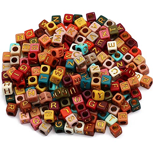 ToBeIT 1000pcs Letter Beads Acrylic Bead Alphabet Letter A-Z Cube Beads for Jewelry Making, Bracelets, Necklaces, Key Chains （Gold Color-C） - color: color-C