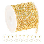YOUBEIYEE 4 Meters 18K Gold Plated Chains for Jewelry Making Embossed Rolo Chain Light Gold Plated Brass Jewelry Chains with Jump Rings and Lobster Clasps - color: Embossed Rolo