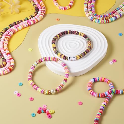 2030Pcs Handmade Polymer Clay Beads for Bracelets,Heishi Beads,Flower Beads Disc Beads,Mixed Color Flat Round Beads for Jewelry Making Friendship Bracelet Kit,Hole: 1.8mm