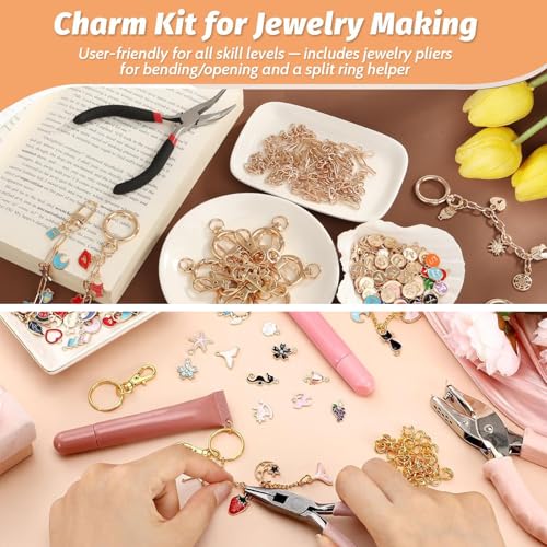 XUHAO7 544-Piece DIY Jewelry Making Kit - Birthday Gift Craft Set with Pendants, Keyring Hooks, Chains, Clasps & Tools - Free 5 Velvet Drawstring Pouches & Storage Box - size: 544pcs