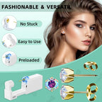 Nunpag 12 Pcs Ear Piercing Kit Disposable Ear Piercing Gun Kit with 4 Pcs 6 Prong Setting Cubic Zirconia Earrings Stud 316L Stainless Steel Easy to Use at Home Self Ear Piercer Gun Kit Tool - color: Gold-Rainbow