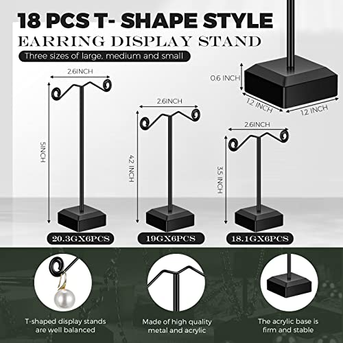 Macarrie 18 Pcs Metal Earring Holder T Bar Earring Display Stand Organizer Countertop Hanger Hanging Jewelry Towers with Acrylic Base(Black) - color: Black