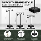 Macarrie 18 Pcs Metal Earring Holder T Bar Earring Display Stand Organizer Countertop Hanger Hanging Jewelry Towers with Acrylic Base(Black) - color: Black