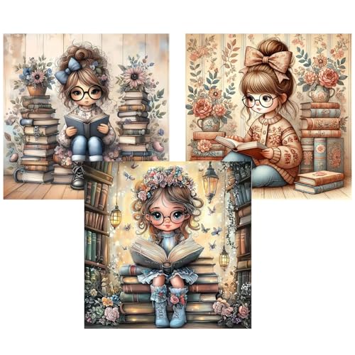EIBEILI 3 Pack Diamond Painting Kits for Adults, Reading Book Diamond Art Kits DIY 5D Full Drill Books Diamond Dots Paintings with Gem Art and Crafts for Home Decor 12x12 Inch - color: DP01311