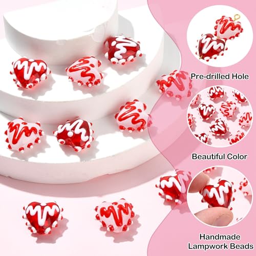 Stiesy Handmade Lampwork Beat Heart Beads, 10Pcs Love Heart Shaped Enamel Glass Beads Bulk for Jewelry Making, DIY Valentine Gift Friendship Bracelet and Necklace Charm - color: Heart-2 Colors-10pcs