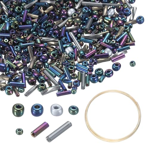 uxcell 3000pcs Glass Seed Beads, 1.5-4.5mm Small Embroidery Bugle Beads Assorted Tube Bead Loose Kit for Jewelry Making DIY Craft Beading Bracelets Necklace Earring (Dark Gray) - color: Dark Gray