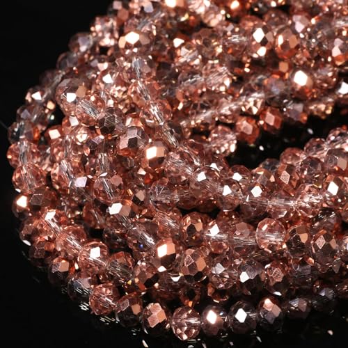 5 Strands 8mm Transparent Brown Color Half Plated Faceted Rondelle Beads, Songxi Glass Beads for Keychain Making Necklace Earring Jewelry Making for Gemstone DIY Craft Supplies - color: Brown, size: 8mm(5 Strands)