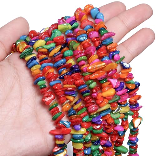 Chip Shells, 260pcs 5-8mm Irregular Beads with Holes, Deep Color Shell & Sapphire Chip Beads for Jewelry Making - color: Deep Multicolor