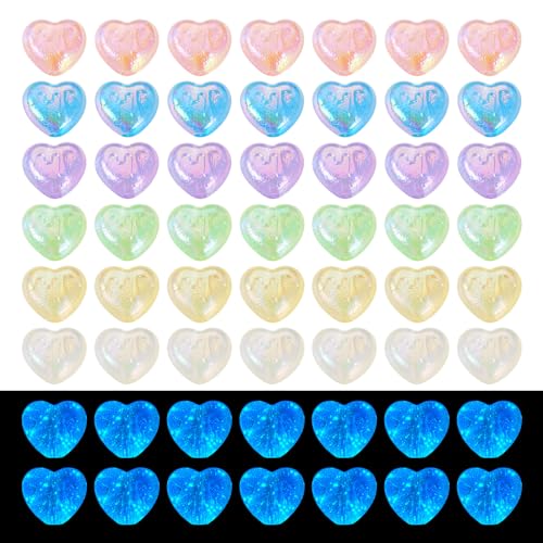 Beadthoven 60Pcs Glow in the Dark Heart Acrylic Beads 6 Colors Luminous Heart Beads AB Color Glitter Acrylic Beads Colorful Heart Focal Beads Spacers for DIY Friendship Bracelet Necklace Earrings - color: Glow Heart Multicolor