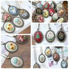 SUNNYCLUE 3 Sets Embroidery Necklace Kit Mini Cross Stitch Kits with Instructions Thread Needle Hoops Spring Flower Themed Embroidery Set for Beginners Jewelry Making Adults Supplies Women Starter - style: Flower 2