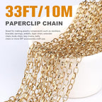 33FT Gold Paperclip Chain Jewelry 3MM 18K Gold PVD Plated Stainless Steel Paperclip Link Chain Roll Bulk for Jewelry Making - color: 3mm gold