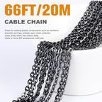 66 Feet Gunmetal Stainless Steel Cable Chains Bulk, 3 mm 304 Stainless Steel Black Flat Cable Links Chain Roll Spool for Jewelry Making DIY Craft - color: Black, size: 3.0mm width