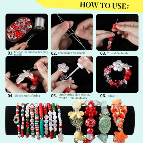 FANDAMEI Elastic String for Bracelets Making Kit, 1mm&0.8mm Clear Bracelet String, Stretchy String with 24g Jewelry Glue for Elastic String & 2 Beading Needles for DIY Necklaces, Bracelets & Jewelry