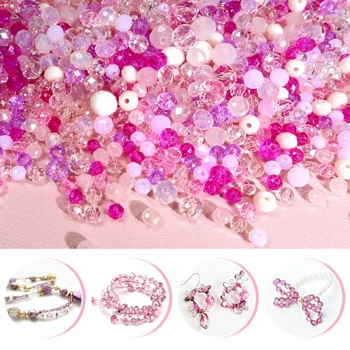 TOAOB 1000pcs Briolette Crystals Glass Beads 4mm 6mm 8mm Rondelle Faceted Spacer Beads Pink Loose Beads for Bracelets Necklace Earrings Jewelry Making - color: Pink