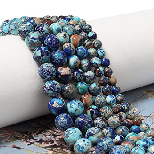 45pcs 8mm Natural Mixed Blue Imperial Jasper Gemstone Beads Energy Healing Crystal Round Loose Stone Beads for Jewelry Making, DIY Bracelets Necklaces - color: Mixed Blue Imperial Jasper, size: 8mm