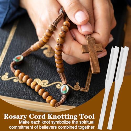 KFHENSOMR Rosary Cord Knotting Tool Dual-Head Twine Knotting Tool Rosary Making Supplies Cord Tying Kit Knot Tying Tools for Beads for Beads Making White ABS (2-Pack)