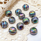 Mixed Lots Shiny AB Color Acrylic Faceted Bead DIY Beading Hairband Bracelets Necklace Craft Embelishment (Black-Transparent Rainbow Stripe) - color: Black-Transparent Rainbow Stripe