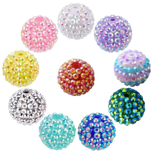 SUNNYCLUE 10 Styles 20mm Resin Rhinestone Beads Acrylic Round Chunky Beads for Jewelry Making Large Resin Berry Charms Bracelets Earrings Supplies Mixed Color DIY Craft - color: 40pcs 20mm Rhinestone Beads
