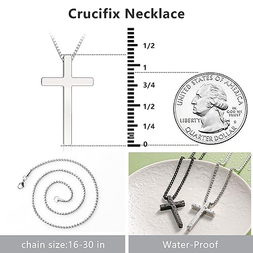 Romass 2 Pcs Cross Necklace for Men Boys,Stainless Steel Pendants Silver Black Gold Crosses Chain Jewelry Gifts Box 16-30 inches - size: 18 in, style: 2Pcs(silver+black) 1.2 "* 0.7'' pendant