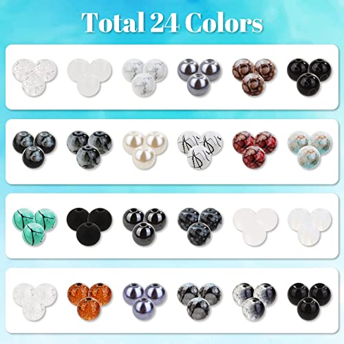 840pcs 8mm Glass Beads - 24 Colors, Round Marble Loose Beads for Men Women Bracelet Earring Necklace Jewelry Making Supplies - color: Black