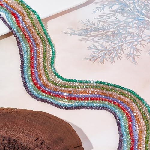 10 Strands About 1200Pcs Electroplate Glass Beads Strands Mixed Color Faceted Spacer Plated Crystal Round Bead for Necklace Bracelet Earring Jewelry Making Hole:0.5mm Diameter:4mm