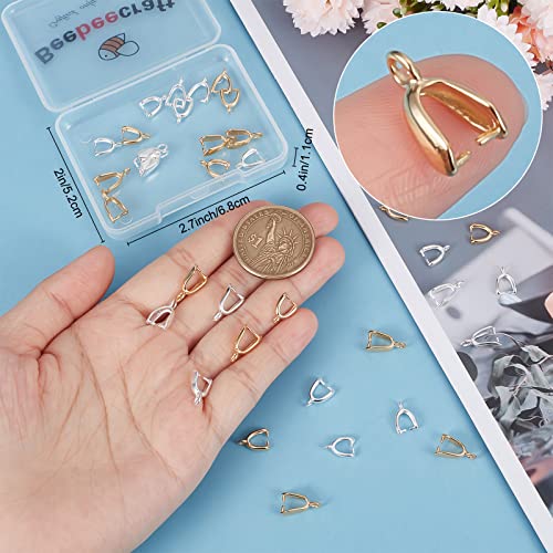 Beebeecraft 40Pcs 4 Style Pinch Bails for Pendants 18K Gold & Sterling Silver Plated Snap on Bails Dangle Charms Clasps Pendant Connector with Hole for Jewelry Making - color: Golden & Silver
