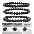 2/3-Pieces 4mm 6mm 8mm Natural Crystal Gemstone – Handmade Reiki Energy Healing Stretch Bracelets Jewelry for Yoga, Meditation, Unisex - color: 3 Pieces (BlackLava&BlackOnyx&MatteBlackAgate), size: 6mm